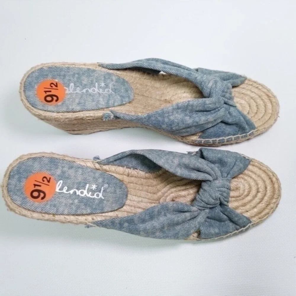 Splendid Sandals 9.5 Blue Coastal Platform Resort Vacation Slingback Espadrilles